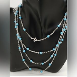 New David Yurman Sterling Silver Chain Necklace “60” Bijoux Turquoise Toggle